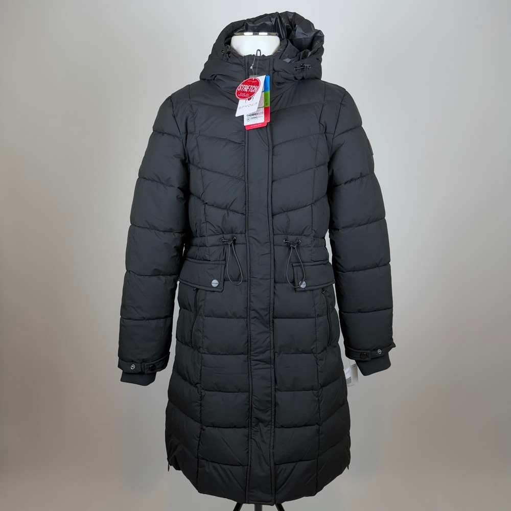 NWT Spyder Black Long Puffer Parka Jacket Winter Coat Womens Medium Hooded Ski